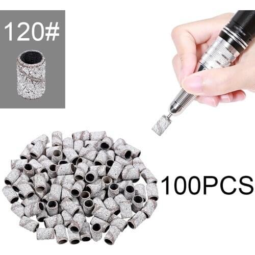 100PCS 120# Sanding Bands Electric Nail Drill Machine Tools Grinding Medium Sand Ring Drill Bits Accessory For Manicure Set Kit