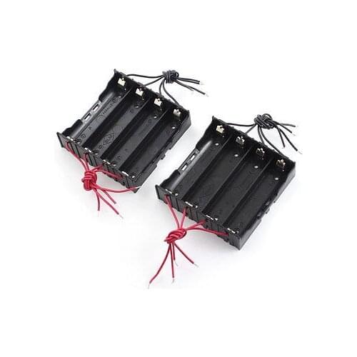 2 Pcs 11cm 8-Wires Black Plastic 4 x 3.7V 18650 Battery Holder Case
