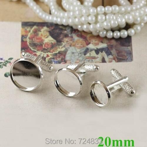 20mm New Silver plated Brass Round Cameo Bezel tray Blank bases Settings Mens Whorl Cuff Links Cufflinks Findings Wholesale