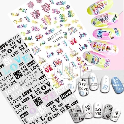3D Label Nail Stickers for Nails Art Adhesive Text Tag Sticker Manicure Design Love Sport Nail Art Sticker Decoration DIY Decals
