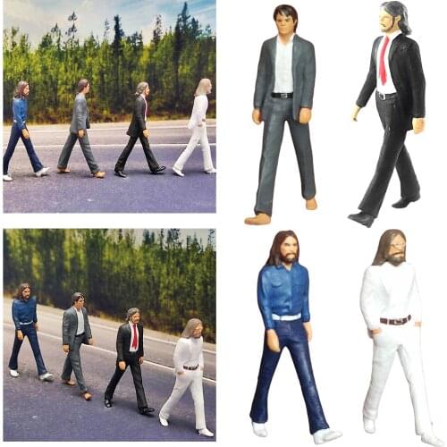 4pcs Mini 1:64 Diorama Band Member Figures Model Doll Street Park Buliding