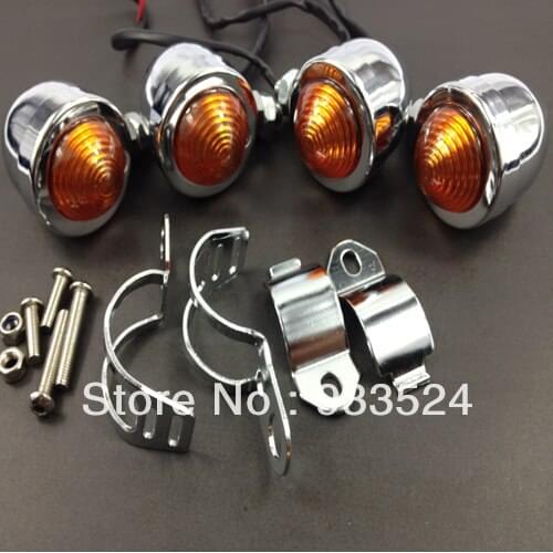 4x Bullet 39mm 41mm Relocation Fork Clamp Turn Signal Light For Harley Honda Shadow VT Suzuki Yamaha Kawasaki Dual Sport bike