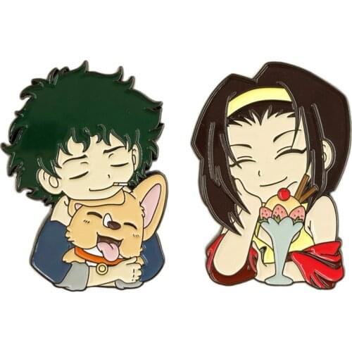 Anime Cowboy Bebop Spike Spiegel Faye Valentine Cartoon Cute Metal Alloy Enamel Clothes Bag Hat Lapel Badge Brooch Pin