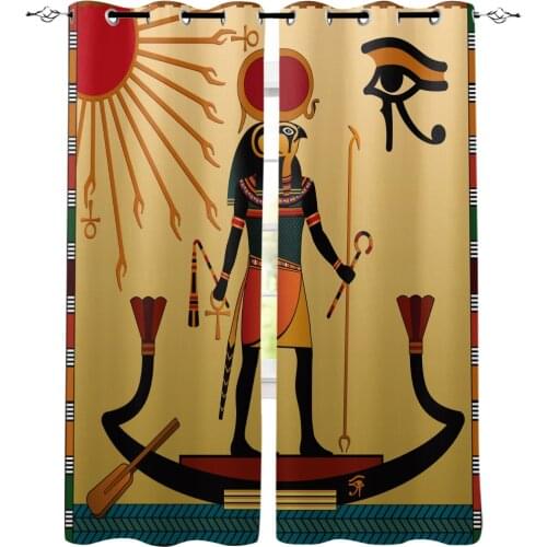 Ancient Egypt Egyptian Symbol Window Curtains Dark Outdoor Kitchen Bedroom Indoor Fabric Drapes Swag Window Treatment Valances