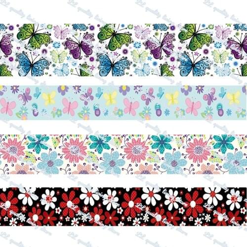 Butterflies and flowers pattern printed grosgrain ribbon 50 yards gift wrapping diy bows christmas wedding derections ribbons