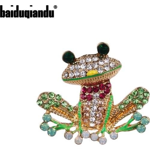 Baiduqiandu New Arrival Green and Red Crystal Frog Brooch Pins Fashion Womens Dress Jewelry Accessories