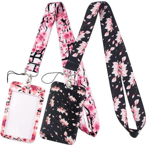 PF238 Dongmanli Cherry Blossoms Flower Lanyards for Key Neck Strap Card ID Holder Gym Key Chain Key Holder Hang Rope Key Rings