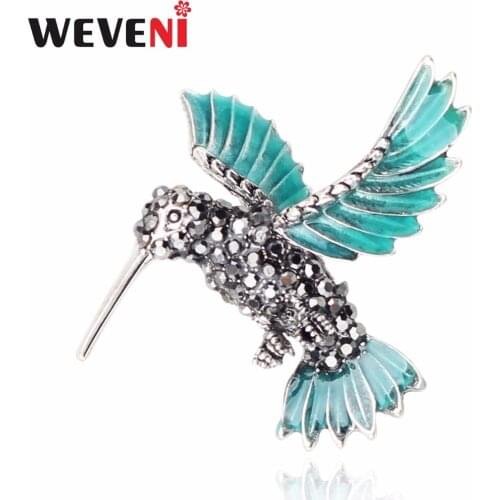WEVENI Enamel Alloy Hummingbird Hummer Brooch Rhinestone Pin For Women Clothes Scarf Decoration Jewelry Ladies Accessories Bulk