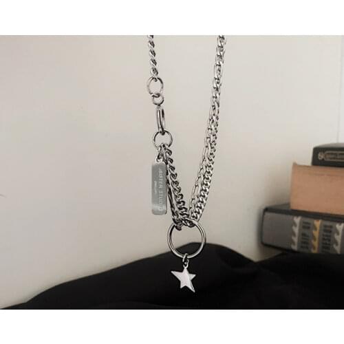 Trend star Female Necklaces Vintage Multilayer Silver Color Hip-hop personality Sweater chain Letter Link Chain Prom Accessories