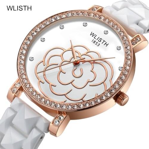 WLISTH Womens Watches Luxury Brand Rose Gold Ceramic Watch Lady Waterproof Fashion Diamond Ladies Quartz Wristwatch Girls Gifts