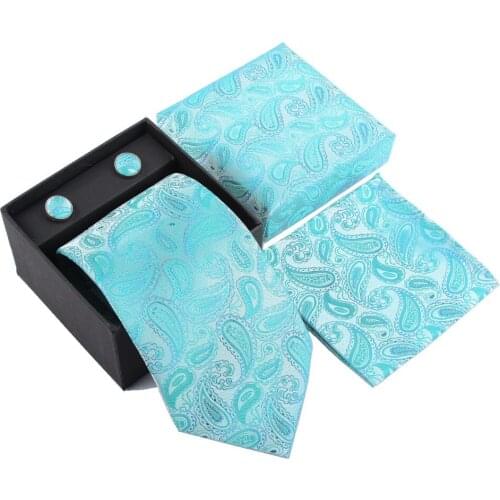 Floral Ties for Men Handkerchief Cufflinks Gift box Neck Tie Set Mariage Towel Stripe Necktie New Arrival Business