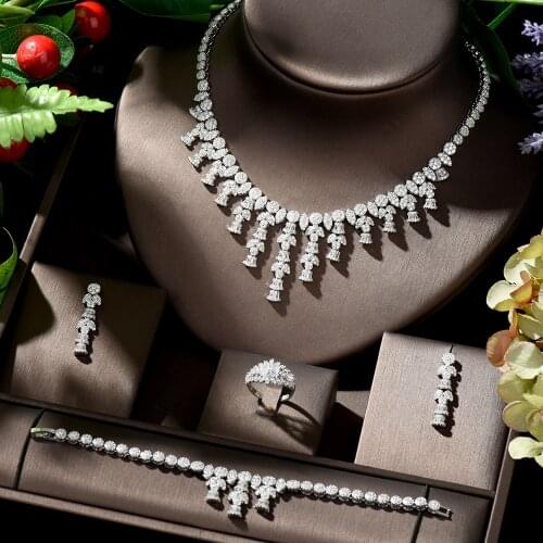 HIBRIDE Hot Selling AAA CZ Bridal Necklace and Earring Set Leaf Shape African Jewelry Set Nigerian Wedding bijoux africain N-905