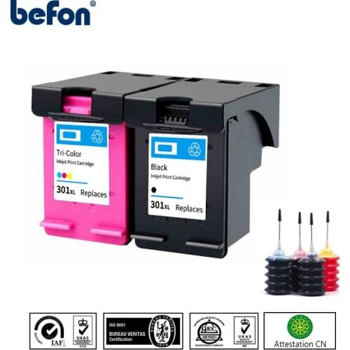 Befon 301XL Refilled Ink Cartridge HP 301 XL HP301 Replacement for DeskJet 1050 2050 3050 2150 3150 1010 1510 2540 ENVY 4500