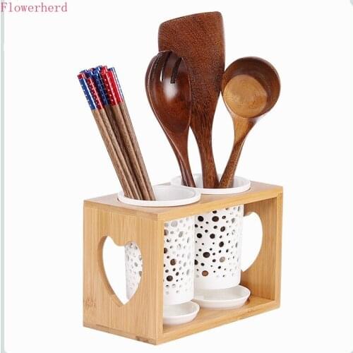 Ceramic Chopstick Holder Drain Chopstick Holder Household Double-row Tableware Storage Box Bamboo Hollow Chopsticks Cage