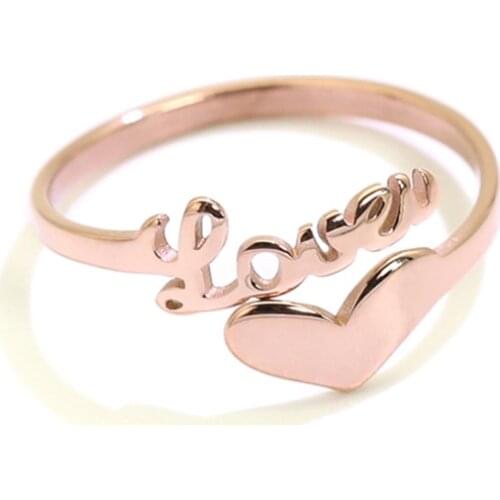 Rose Gold Heart Name Ring Titanium Steel Letter Rings Custom Personalized Love Heart Ring for Women Best Friends Wedding Gift