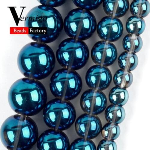 Natural Blue Plated Glass Round for Jewelry Making 6mm-10mm Spacer Beads Diy Bracelet Necklace Accessories Wholesale 15"