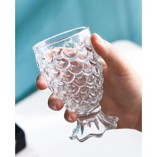 Fish scale lead-free glass embossed mug Creative pineapple mug Mermaid beer mug Household water glass juice mug