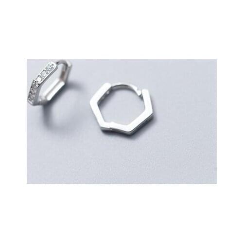 SMALL 12mm Authentic 100% Real 100% 925 Sterling Silver fine Jewelry hexagon Geometric Hoop Huggie Earrings zirconia setGTLE2398