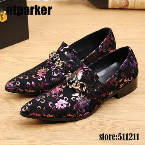 New Arrival Men Oxford Shoes Slip On Pointed Toe Black with Shinning Flowers Shoes Man Dress Shoes PartySize 38-46