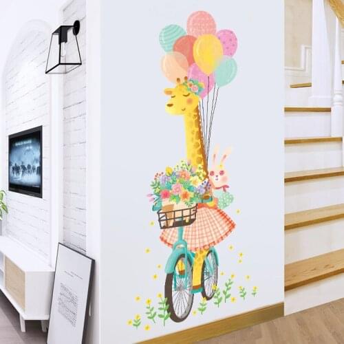 Cartoon Giraffe Animal Nursery Room Wall Sticker Rabbit Giraffe Childrens Room Cartoon Classroom Wall Decal Balloon Door Poster