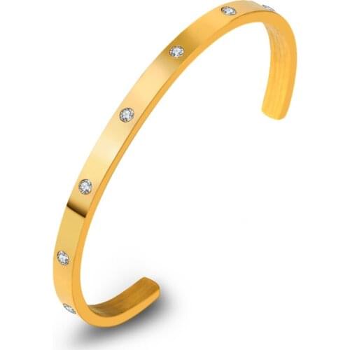 2021 Latest Fashion Model Crystal Cuff Bracelets & Bangles Women Jewelry Stainless Steel Gold Bangles Men Luxury Lover Pulseiras