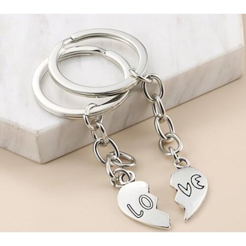 New Couple Lover Keychain Love Key Ring Heart Jigsaw Puzzle Key Chain Husband And Wife Valentines Day Gift DIY Jewelry Handmade