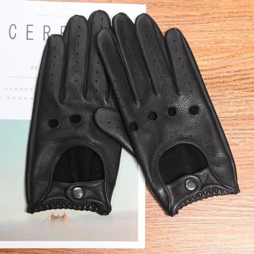 Free Shipping Genuine Leather Mens Gloves Anti-Slip Driving Breathable Fitness High Quality Real Deerskin Gloves Male D0131-2M