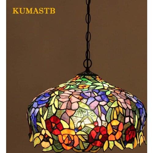 Dia40cm Stained Glass Light Fixtures Cafe Bedroom Living Room Lamp Dinning Room Vintage Art Colored Glass Pendant Light