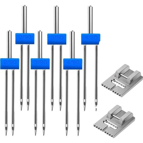 6x Twin Needle w/ 2x 9 Groove Pintuck Presser Foot 3 Sizes 2/90 3/90 4/90