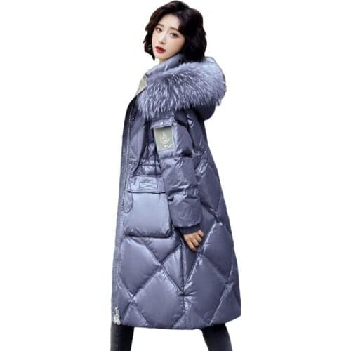 Fashion 2021 Winter Down Jacket Wome Down Coat Long Fur Collar Hooded White Duck Down New Womens Jackets Female Outerwear Green