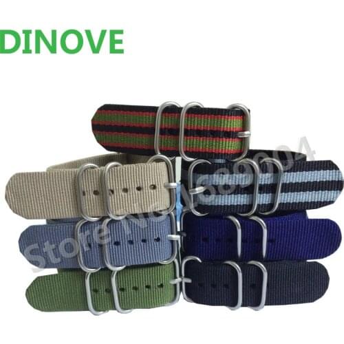 DINOVE NATO strap BLACK GRAY NAVY 16mm,18mm,22mm,24mm Military Divers watch band 20mm For ZULU 5 Ring