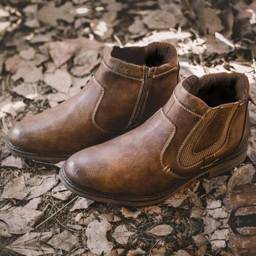 Yomior Luxury Vintage British Men Shoes Split Leather Ankle Boots Autumn Winter Classic Western Boots Cowboy Motorcycle Boots