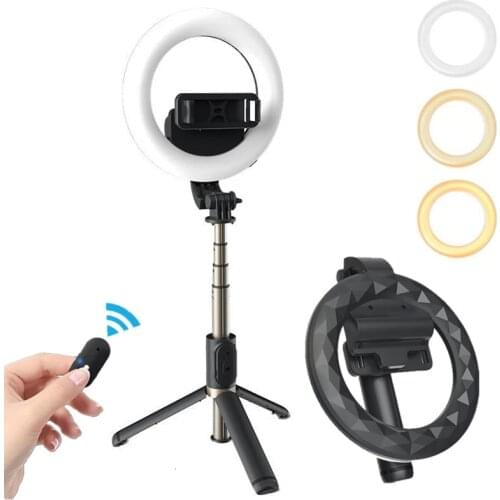 4in 1 Wireless Bluetooth Handheld Extendable Selfie Stick With 6inch LED Ring Photography Light Foldable Tripod Monopod Remote