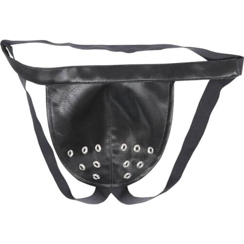 Men Imitation Leather PU Panties Binding Belt Small Briefs Macho T Crotch Exposed Hips Gay Bind Underwear Gladiator Sex G-String