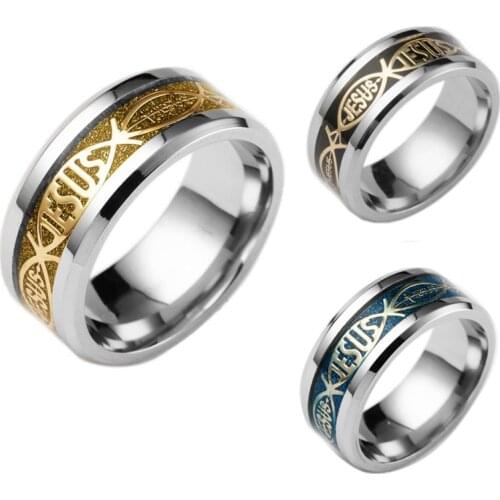 MANGOSKY High Quality Jesus Letter 316L Stainless Steel Rings Wedding Band Ring For Men and Woman