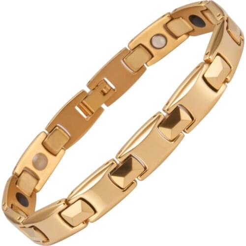 Wollet Gold Titanium Bracelet for Men Birthday Gift Idea with 5 in 1 Magnets 21.5cm/10mm (TIB-4705G)
