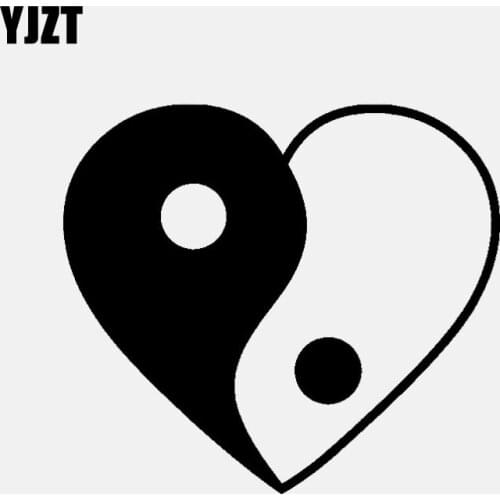 YJZT 12.5CM*11.2CM Heart Love Yin Yan Buddhism Car Stickers Vinyl Decal Black/Silver C3-1513