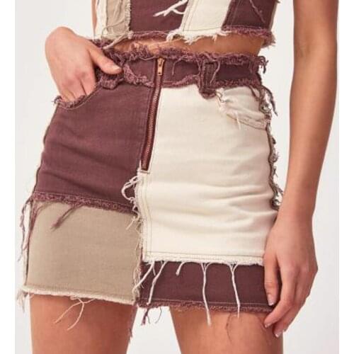 Autumn Trend New Mid-Waist WomenS Bag Hip Skirt Splicing Female Streetwear Skirts A-Line Summer Jeans Vintage Sleeveless