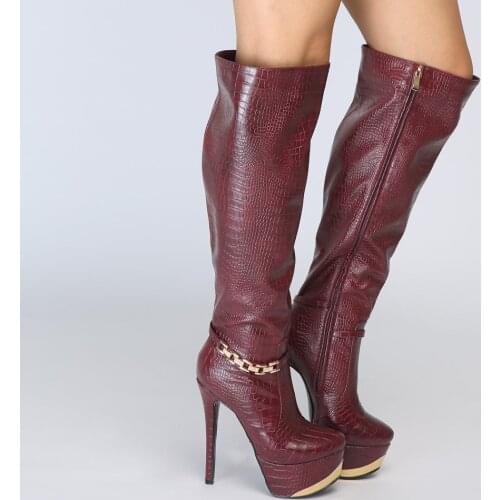 Olomm New Arrival Women Knee High Boots Stiletto High Heel Wine Red Sexy Round Toe Ladies Long Boots Women Shoes US Size 4-15