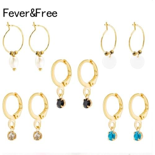 Fever&Free 2020 New Fashion Korean Hoop Earrings For Women Small Hoop Round Pear Colorful Shiny Tiny Earrings Jewelry Gift