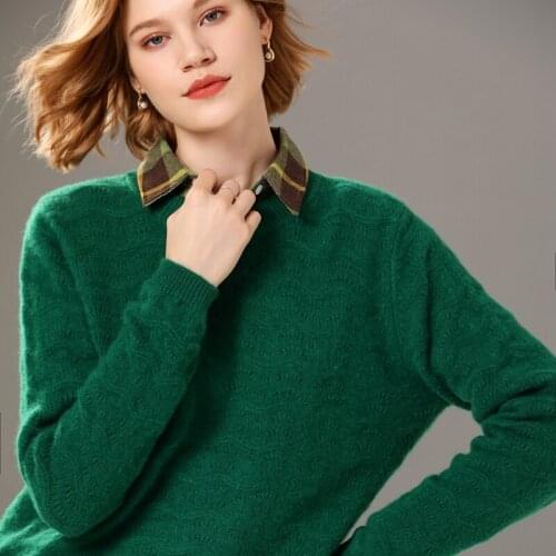 Womens pullover 2021 autumn/winter new 100% wool casual round neck cashmere sweater plus size pure color ladies knit top hot