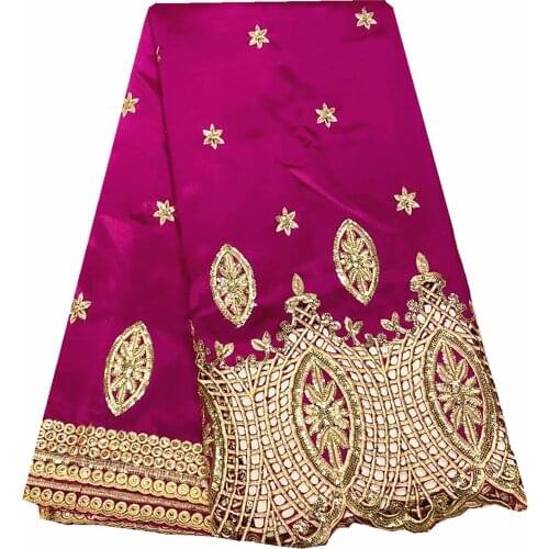 5 Yards Gold Paillette Purplish Red African George Lace Fabric Women Embroidery Sequins Raw Silk Smooth Bridal Dress KRL-91826