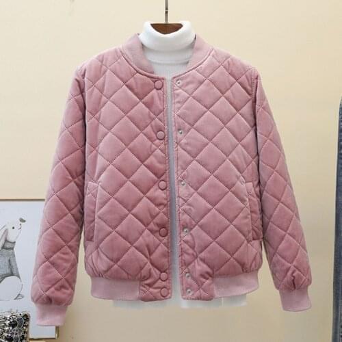 Winter Warm Thick Short Coats Padded Clothes Womens Baseball Jacket Down Cotton Padded Light Golden Velvet Clothing