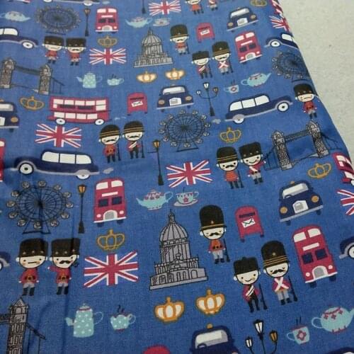 100% Cotton viaPhil Brand Navy Blue England UK Bridge Bus Bodyguard Printed Fabric Guard Fabric Patchwork Cloth Dress Home Decor