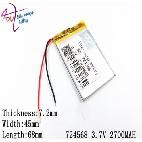 3.7V,2700mAH 724568 704570 PLIB; polymer lithium ion / Li-ion battery for dvr,GPS,mp3,mp4,cell phone,speaker