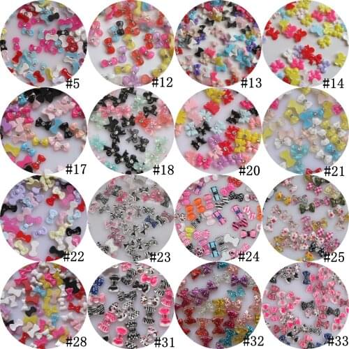 30pcs/bag Different Mix-Designs Bag Bow with Rhinestone Glitter bow Resin Bow Deco Nail Art Decoration Nail DIY Deco