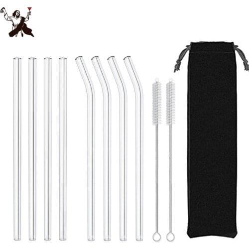 4Pcs Heat-Resisting Glass Straws Reusable Drinking Glass Tube Eco-friendly With Cleaning Brush Events Party Favors Supply
