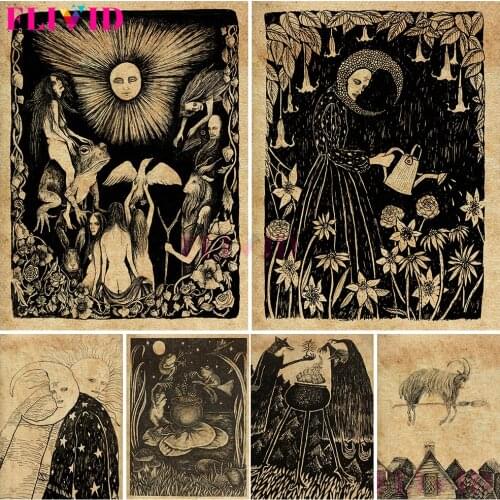 Abstract Witch Life Posters And Prints Devil Sheep Wall Picture Witchcraft Sacrifice Canvas Painting Decor Wall Art Unframed