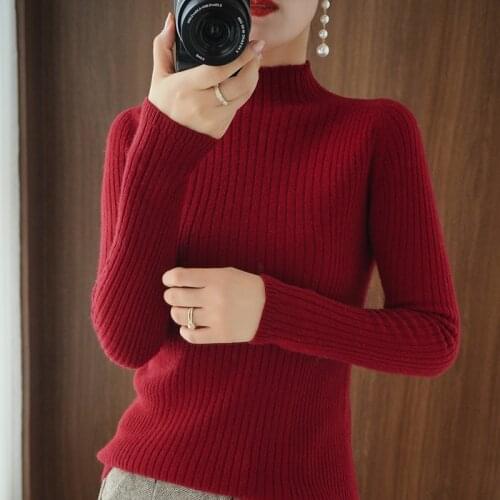 LHZSYY 2020 Wool Half-high Neck Base Shirt Women' Sweater Autumn Pullover Short Long sleeve Slim Tight Cashmere blend knit Shirt