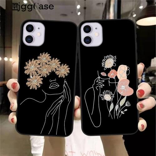 Abstract Art Woman With Flowers Phone Case For iPhone 11 12 Mini Pro XS Max X XR 7 8 Plus 6S SE 2020 12 Pro Silicone Back Cover